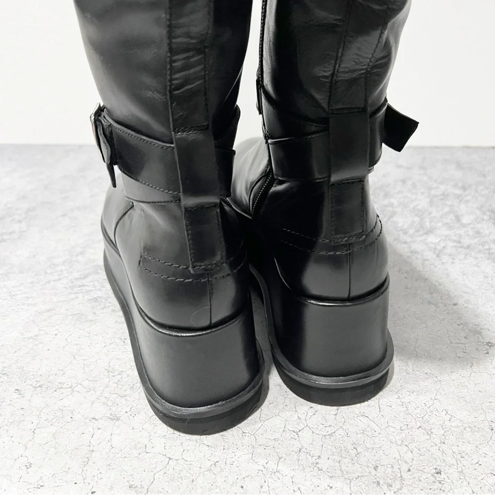 Free People Not for Riding Platform Tall Boots Black Leather Size 6.5 NEW